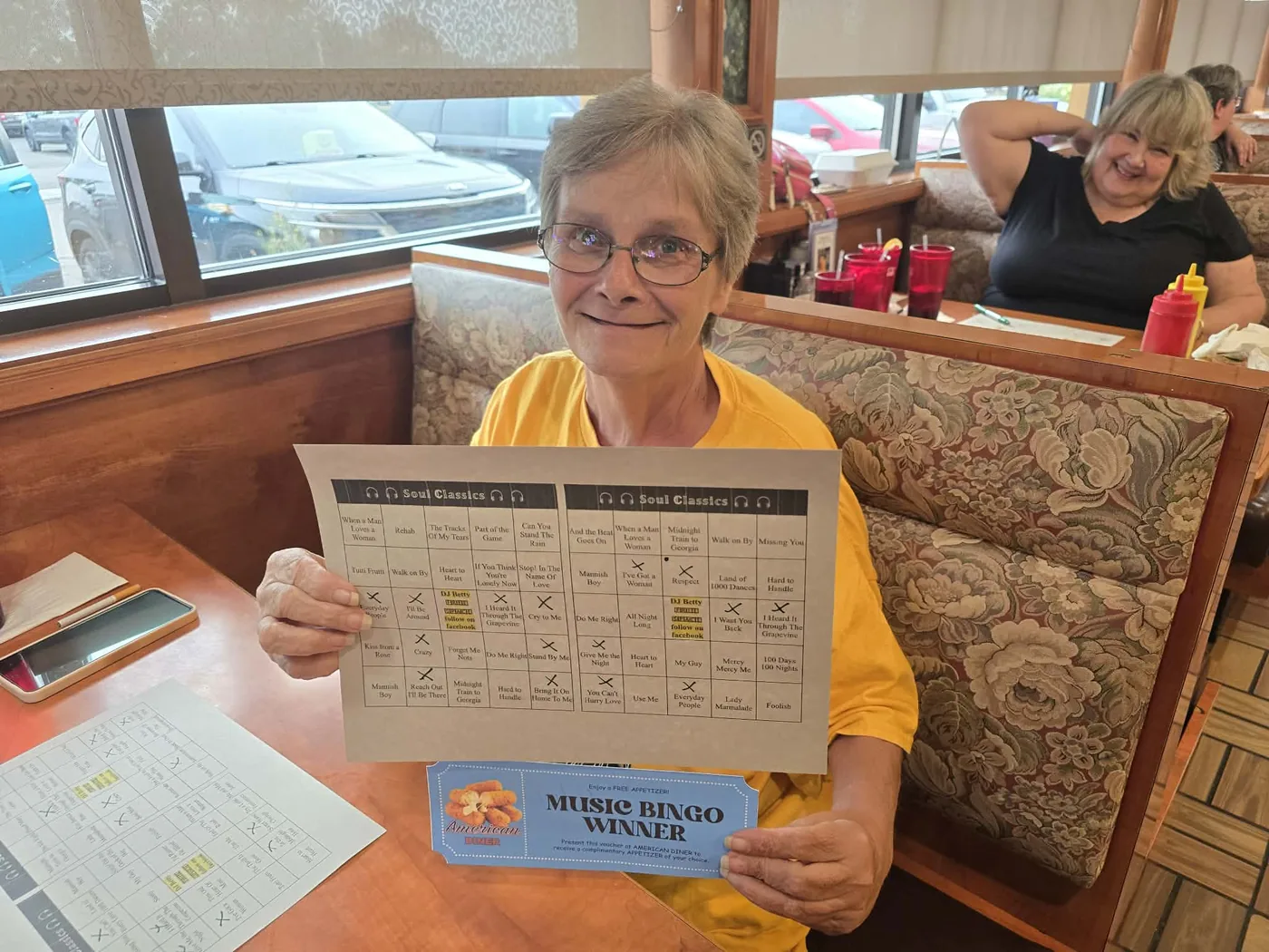 Music Bingo winner at American Diner in Monroe, Michigan