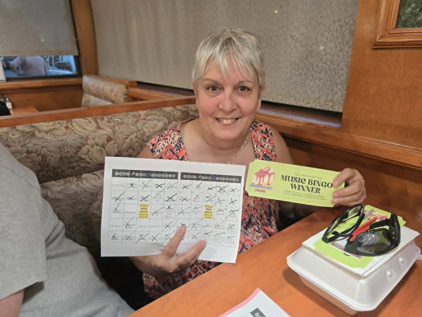 Music Bingo winner celebrating at American Diner in Monroe, Michigan