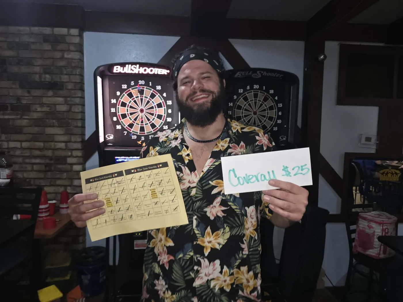 Coverall Music Bingo winner at Brown Flannel Tavern in Westland, Michigan